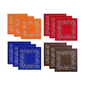 Hibaly 100% Cotton Classic Unisex Bandanas 12-Pack